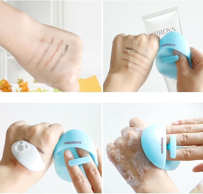 Super Soft Silicone Face Cleanser and Massager Brush Manual Facial Scrubber | INNERNEED Short Bristles Exfoliating Cleansing Handheld Mat Scrubber for Sensitive, Delicate, Dry Skin (Pack of 2)