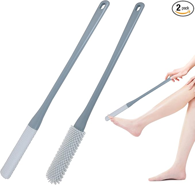 OWIIZI Toe Cleaning Brush 15.7" Foot Scrubber in Shower with Long Handle Silicone Gap Brush Between Toes Cleaner Soft Feet Care Scrub for Seniors,Elderly, Men and Women- 2Pack
