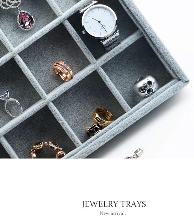 Oirlv Velvet Jewelry Tray for Drawer,Rings Earrings Organizer,24 Grids | Stackable and Portable, Ideal for Retail Showcase, Trade Shows and Personal Jewelry Collection,Fits Nicely in Dresser Drawer