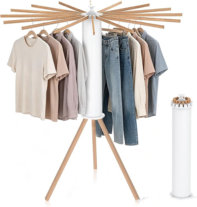 Tripod Foldable Clothes Rack,Garment Rack Portable with Collapsible Design | Drying Rack Clothing with No-Tool Assembly, Freestanding Laundry Drying Rack, pace-Saving for Bedroom, Laundry Room,Balcony