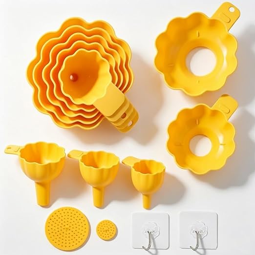9 PCS Pet Food Funnel Set for Automatic Feeders & Water Dispenser, Thickened PP Wide Mouth Funnel Kit with Filters & 2 Hooks, No Spill Funnel for Cat Dog Food, Treats,Dry Kibble & Liquid Refill