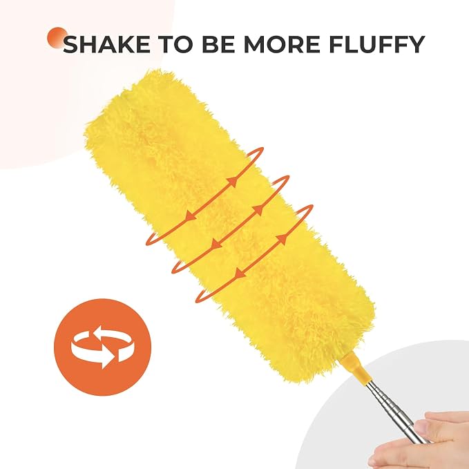 Dusters for Cleaning High Ceiling Fan, 30–100 Inch Microfiber Duster，Yellow | Flexible Microfiber & Chenille Heads Trap Dust, Long Extendable Duster for Home, Car, Cobwebs, Shelves & Tight Spaces