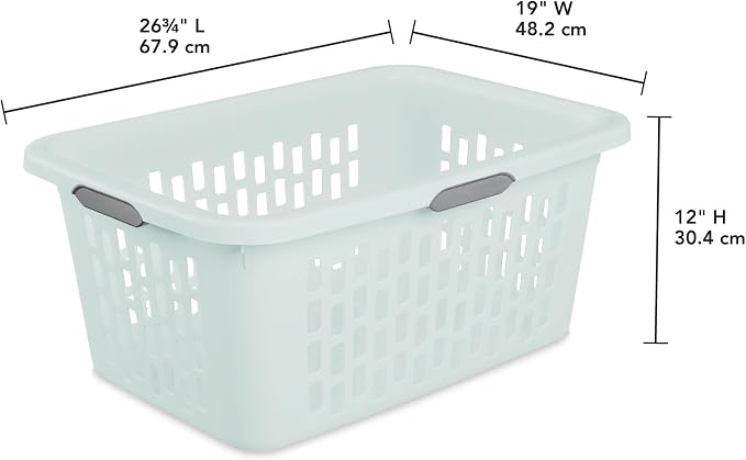 Sterilite Rectangular Laundry Basket, Plastic Clothes Hamper, 12-Pack | 2 Bushel, Mint - Ventilated Open-Top Utility Wash Bin with 4 Handles and Large Clothing Load Capacity