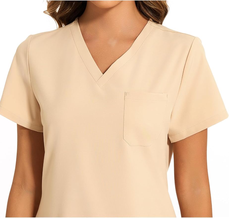 Scrubs Tops for Woman - Soft Stretch, V-Neck Tops | 3 Pockets, Side Split Design, Short Sleeve, Breathable & Lightweight Nursing Shirt, Easy-Care Fabric for All-Day Comfort