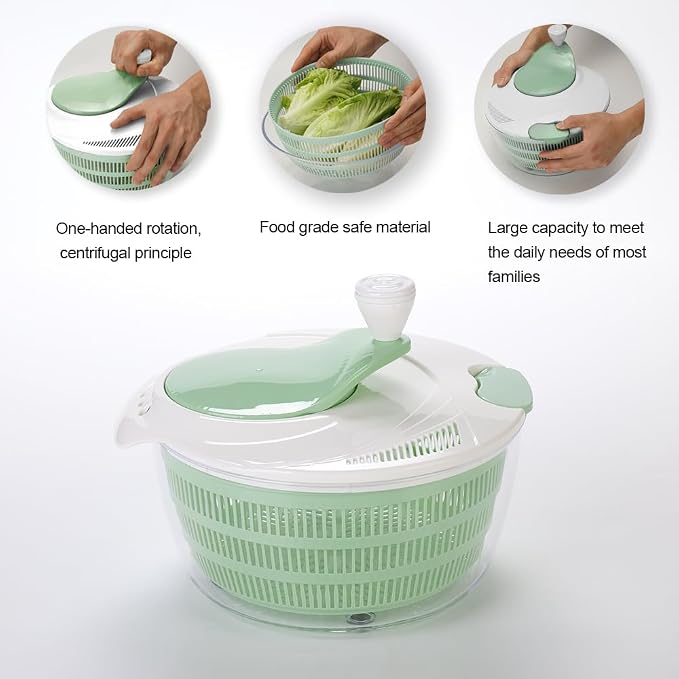 4.2L Green Salad Spinner & Lettuce Spinner for kitchen | BPA-FREE,Quick Drying,Dual Drainage Holes,Spinning Greens, Fruits, and Vegetables.