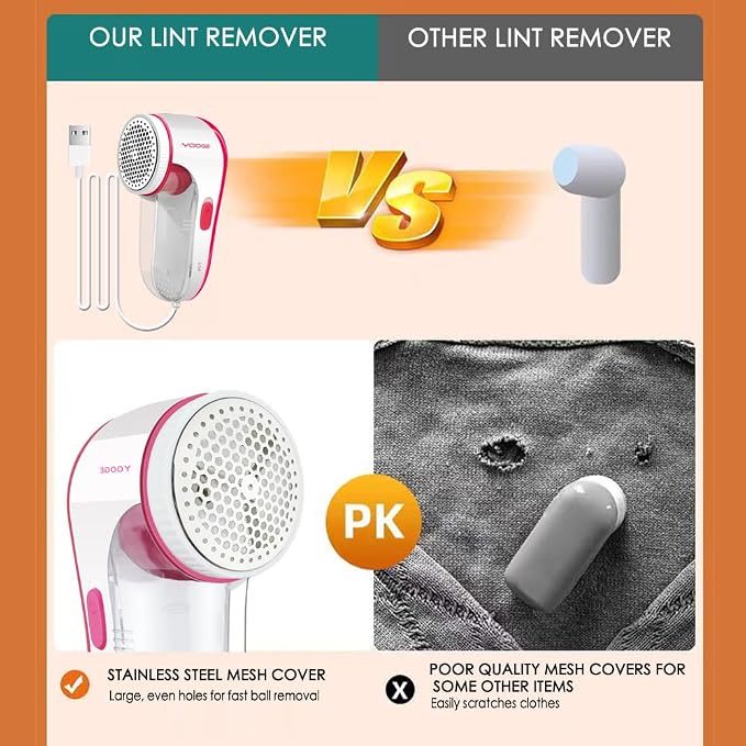 【High Power, High Efficiency】 Nayoge Electric Lint Remover,Fabric Shaver,Fuzz Remover,Remove Pilling of Clothes,Sweaters,Couch,Bed Sheets,Socks and Other Fabric,4 Stainless Steel Blades,USB Powered