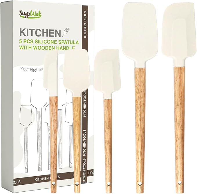 Silicone Spatula Set, Food Grade Rubber Spatula-5 Piece Nonstick Rubber Spatulas, Spoonula, Jar Scraper for Cooking, Baking, Mixing, Frosting - Heat Resistant Up to 600°F (5 Pcs White)