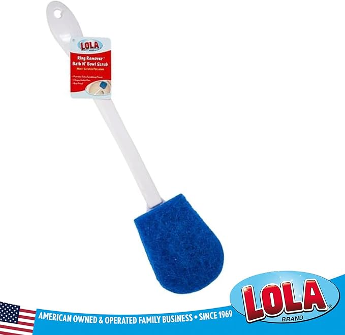 LOLA Bath & Toilet Bowl Scrubber Brush w/Comfort Handle, 2 Pack, w/Hang Hole. Non-Scratch, Removes Rings w/Scrubbing Pad, 2 Pack