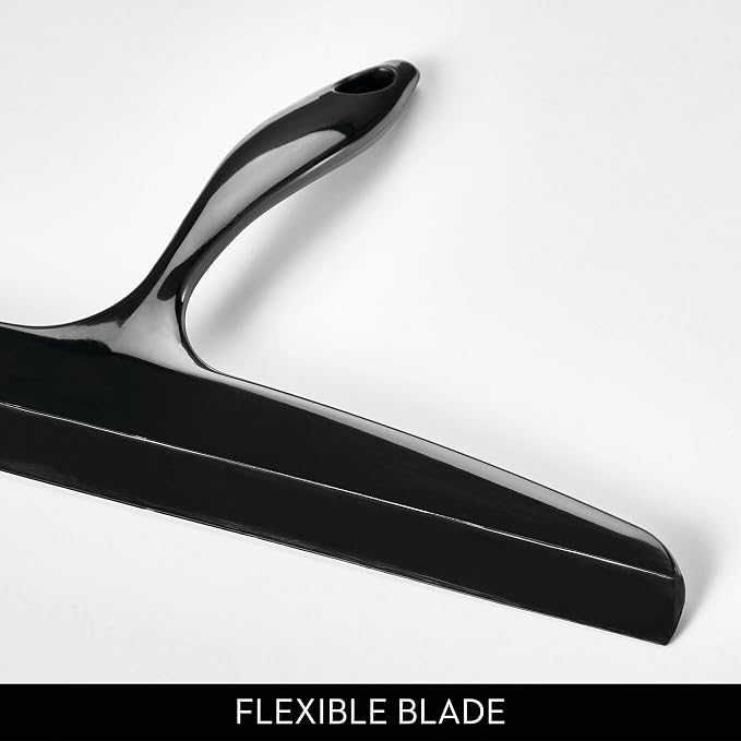iDesign Bathroom Plastic Shower Squeegee, Black | Wall Hook Included