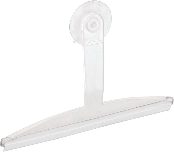 iDesign 22300 Plastic Plastic Suction Squeegee with Storage Hook Shower, Window, and Mirror Accessory for Master, Guest, Kids' Bathroom Cleaning, 12" x 10", Clear | Shower, Window, and Mirror Accessory, For Master, Guest, Kids' Bathroom Cleaning