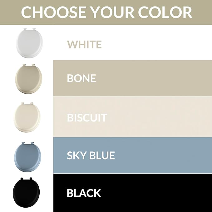 Mayfair Padded Toilet Seat, Cushioned Soft Vinyl over Wood Core Seat, Secure Hinges, Easy Clean, Made in USA, Round, Biscuit
