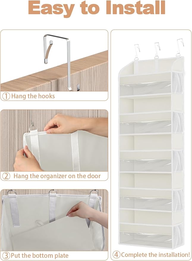 TAHAVICE 1 Pack Over The Door Storage Organizer with 5 Large Pockets | 44 lbs Weight Capacity Door Hanging Organizers with 10 Mesh Pockets and Storage for Bedroom,Bathroom,Nursery,Kidroom,Babyroom