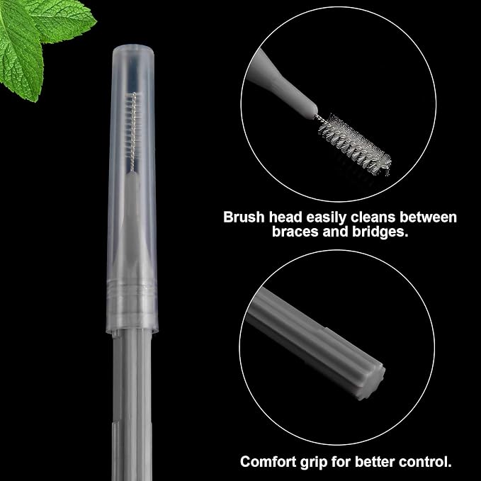 Patelai 100 Count Interdental Brush Set, Soft Braces Cleaner Picks with Cap, Multi Size Teeth Gap Cleaning Tool for Orthodontic Care Bridge Implant Travel Kit(Gray)
