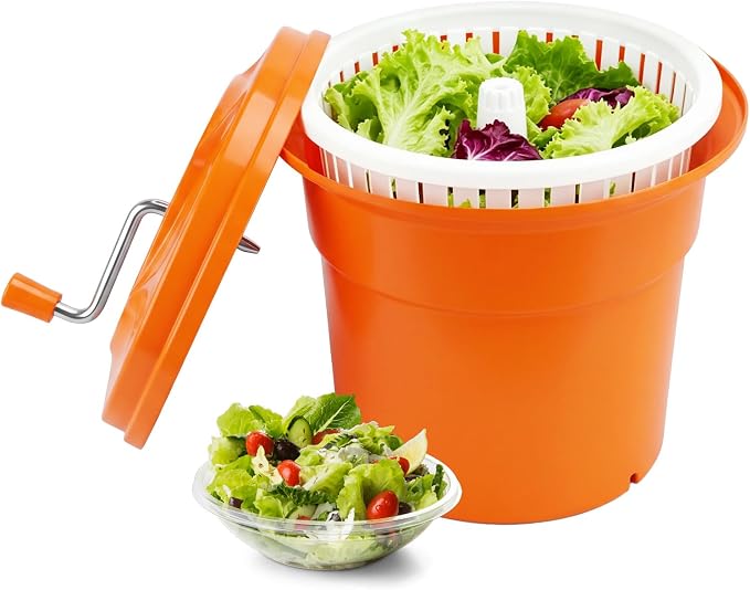 3.2 Gallon Commercial Salad Spinner, Heavy Duty Salad Dryer with Draining Hose, 12Qt Manual Lettuce Dryer for Washing, Spinning & Draining, Holds 4 Heads of Lettuce for Restaurant Kitchen Prep