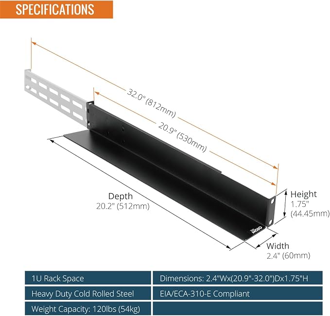 Tecmojo 2 Pack 1U Universal Rack Mount Rails,4-Post Server Rack Shelf Rail with 20.9"-32" Adjustable Depth Fit for Non-Rack Mountable Server/Networking/AV/IT Equipment