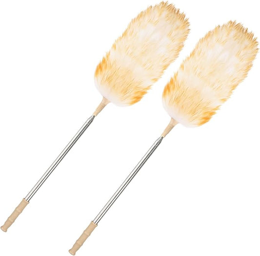 Lambswool Extendable Duster 32-98 Inch, Anti-Static Flexible Head, Stainless Steel Pole for High Ceilings, Fans, Interior & Roof Dusting(Two Pack)