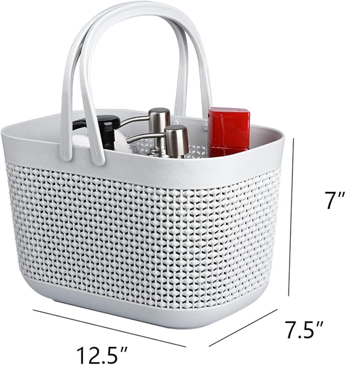 Plastic Protable Shower Caddy Basket, Storage Organizer, Grey, 2 Pack | Bottom Drain Holes, Keep Dry, Sturdy and Durable, Easy to Carry for Bathroom, Kitchen, Dorm Room, RV, College