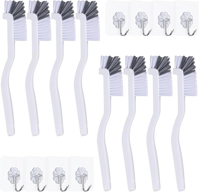 Dish Scrub Brush 8PCS Small Scrub Brush Nylon Gap Cleaning Brush for Household Use on Bathroom, Kitchen, Tile Floors, Sink, Grooves, Window Tracks (8 Brushes + 8 Hooks)