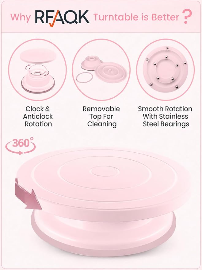 RFAQK 200PCs Cake Decorating Kit with Cake Turntable & Leveler, Baking Supplies Gift Includes 110+1 Piping Bags,55 Icing Tips,2 Frosting Spatulas, Adjustable Scraper, Video Tutorial, Booklet & more