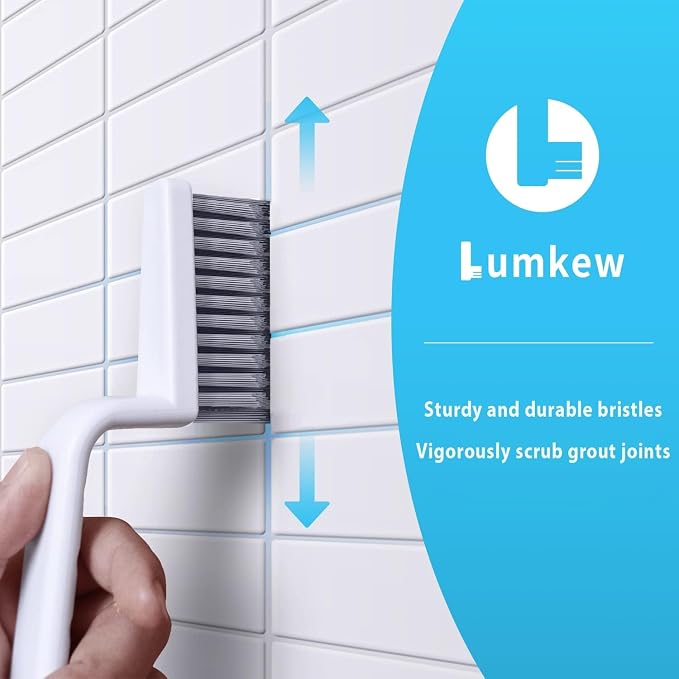 Lumkew Grout Cleaner Brush V Shape, Stiff Grout Cleaning Brushes for Tile Floor, Handheld Grout Scrub Brush Set for Shower, Bathroom, Kitchen, Household Use,2 pcs