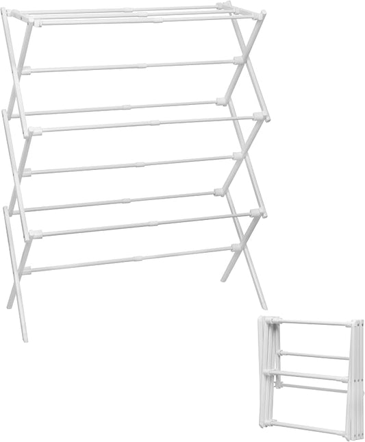 3-Tier Metal Folding Clothes Drying Rack, Laundry Drying Rack Clothing | Collapsible Dryer Racks for Laundry | Indoor & Outdoor, White