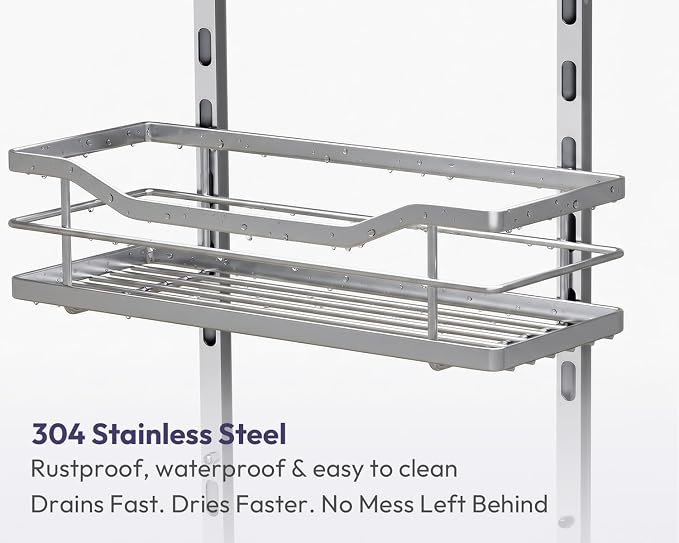 SWTYMIKI Over the Door Shower Caddy - 5 Tier Adjustable Shower Organizer Hanging with Soap Holder, No Drilling Stainless Steel Bathroom Rack Hanging for Body Wash, Shampoo, Soap, Razor, Silver