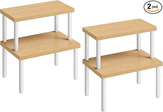 HOOBRO Cabinet Organizer Shelf, Set of 4, Kitchen Countertop Organizer, Kitchen Storage, Spice Rack for cabinet, Stackable, Expandable, for Countertop,kitchen,cabinet, White and Natural WN15TLP201