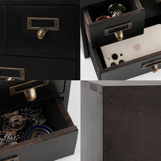 Apothecary Drawers Wooden Storage Box Vintage Wooden Drawers Wood Desktop Organizer Countertop Storage Box Library Card Catalog Cabinet Apothecary Cabinet （BLACK06）