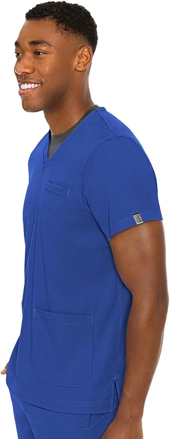 Med Couture Rothwear Touch Mens Scrubs Top 3 Pockets Modern Fit | 2-Way Stretch, Ultra-Soft Fabric, Lightweight Feel, Knit Details, Side Vents, Durable Construction, Easy Care
