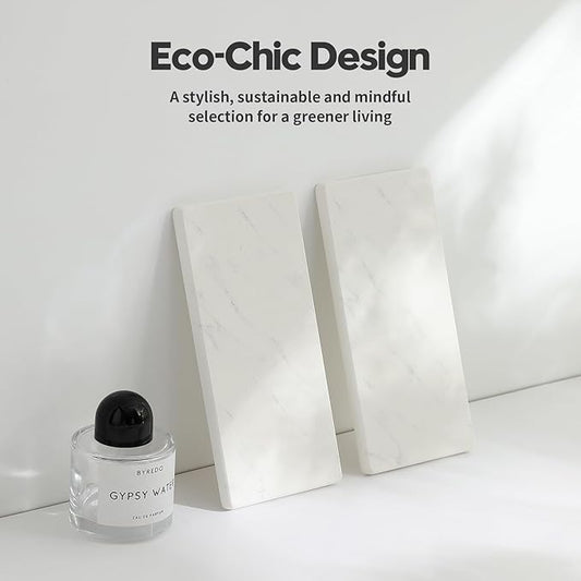 2PCS Diatomite Marble Stone Drying Mat for Kitchen Counter, Water Absorbing Soap Tray Stone Faucet Mat for Bathroom, Quick Dry Splash Guard Sink Protector, Vanity Dish Dispenser Sponge Holder, 8"x3.8"