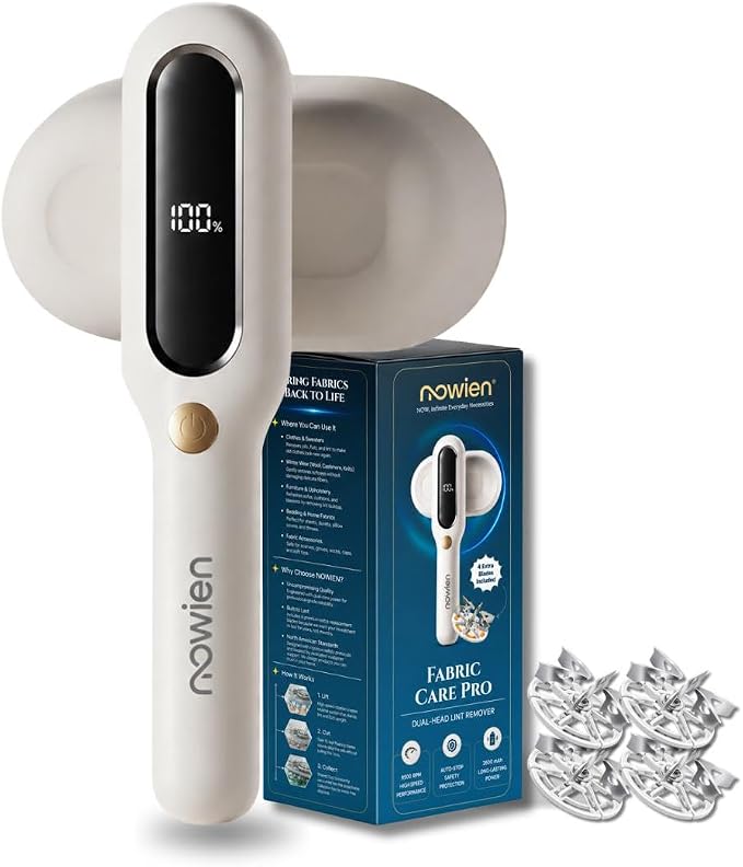 Fabric Shaver, Rechargeable Lint Remover, Pearl White | 2600mAh Powerful Battery, 9500 RPM with 3 Speeds, Includes 4 Extra 6-Leaf Blades