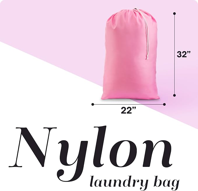 Nylon XL Laundry Bag - Locking Drawstring Closure and Machine Washable. These Large Bags will Fit a Laundry Basket or Hamper and Strong Enough to Carry up to Three Loads of Clothes (Pink 22" x 32") | 22"x32" XL Nylon Laundry Bag, Locking Drawstring, Ma...
