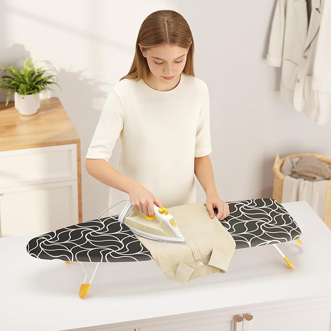 Small Ironing Board Tabletop, Table Top Iron Board Small with Mesh Metal Base, Mini Tabletop Ironing Boards Space Saving, Compact Table Top Iron Boards Small with Non-Slip Feet,12x38 Black