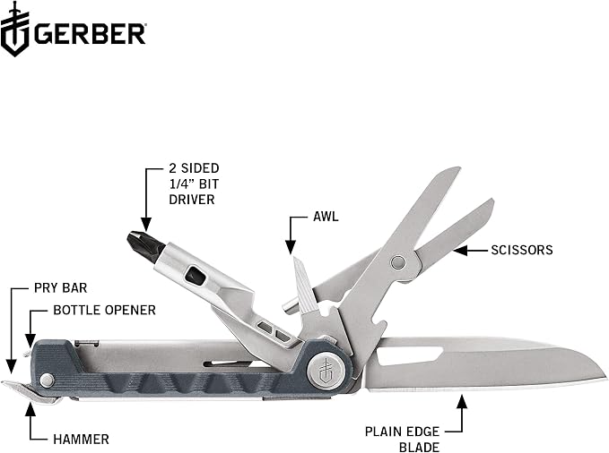 Gerber Gear Armbar Drive 8-in-1 Pocket Knife EDC Multitool with Screwdriver, 2.5" Blade, Urban Blue