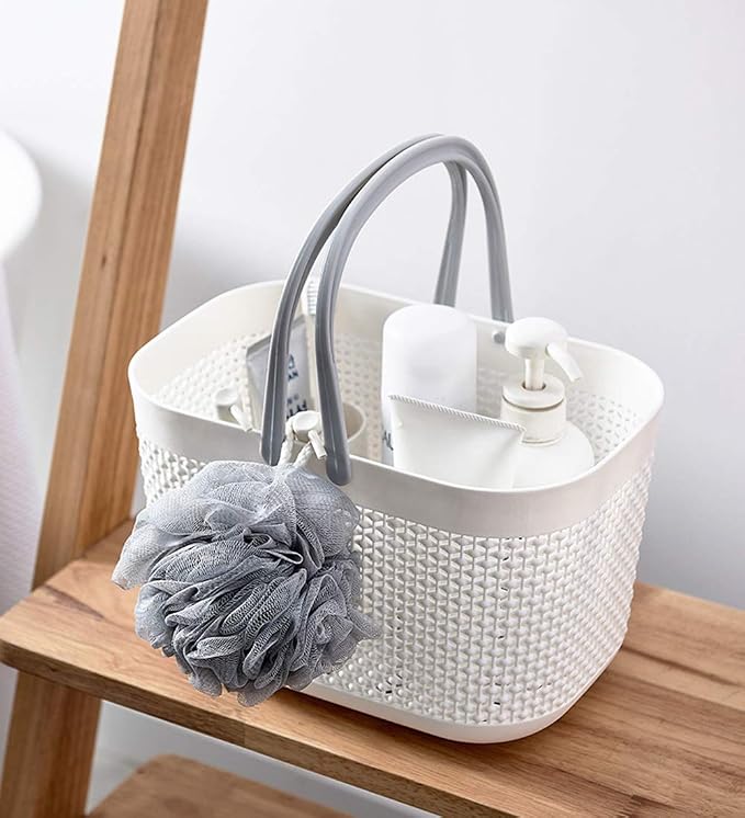 Plastic Protable Shower Caddy Basket, Storage Organizer, White, 3Pack | Bottom Drain Holes, Keep Dry, Sturdy and Durable, Easy to Carry for Bathroom, Kitchen, Dorm Room, RV, College