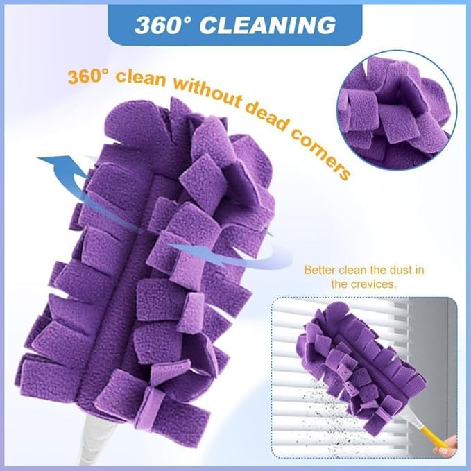Reusable Chenille Microfiber Dust Duster, 2026 New Reusable Duster With Removable Washable Cloth Covers, 360°Electrostatic Duster Refills, Multi-Surface Dusting Mop For Efficient Home Cleaning (2 Set)