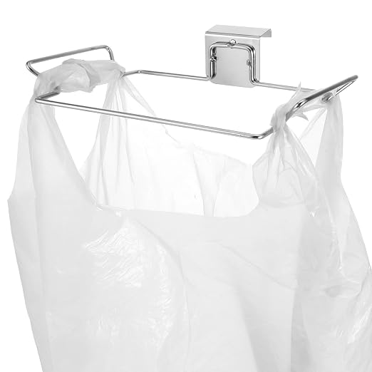 Large Stainless Steel Trash Bag Holder Portable Under Sink Metal Garbage Bags Holder Stand Space Saving Garbage Hanger Frame Hooks for Kitchen Cabinet Doors Bathroom, Kitchen Trash Waste Can(Sliver)
