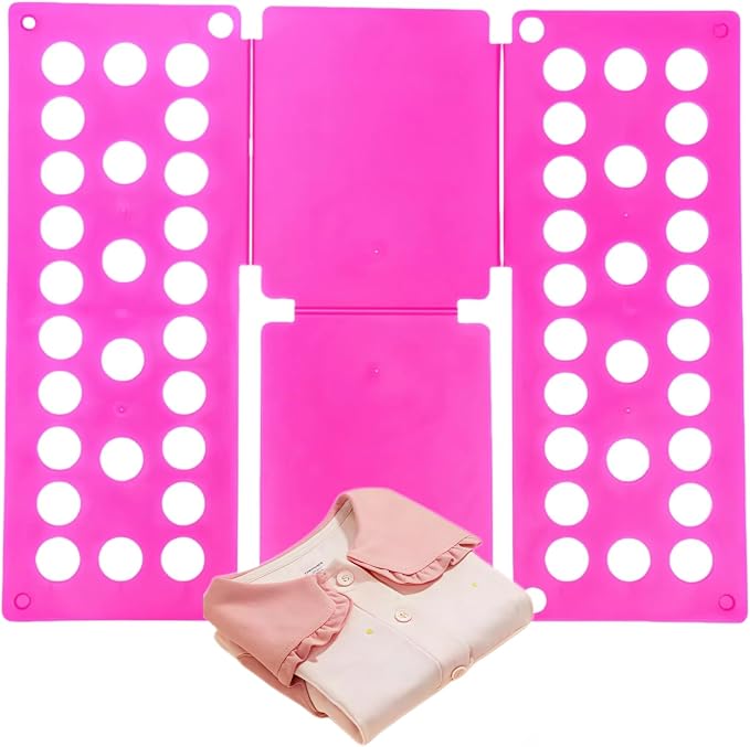 Mini Toddler Shirt Folding Board - Ages 1-7 Pink, Builds Independence | great for Montessori laundry, lightweight PP, smooth rounded edges, quick & simple, develops confidence & skills, stores flat