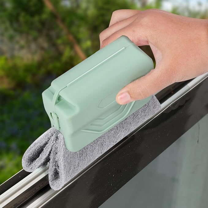 3PCS Car Magic Window Track Cleaner, Vehicle Window Groove Cleaning Brush Tools Set with Handheld, Automotive Air Conditioner Vents Narrow Gaps Clean Brush, Universal Fit (Green)