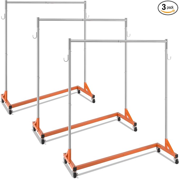 VEVOR Z Rack, Industrial Grade Z Base Garment Rack, Rolling Sturdy Steel Z Base Clothing Rack with Lockable Casters, for Home Clothing Store Display Orange (3 Sets) | for Home Clothing Store Display, 3 Packs, Space-Saving Storage, Quick Assembly, with ...