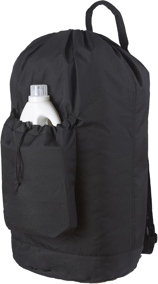 Seiritex Laundry Backpack Bag, Dirty Clothes Travel Laundry Bag with Shoulder Straps for College Dorm (Black)