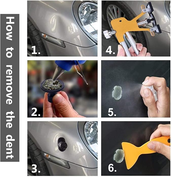 GLISTON 45pcs Paintless Dent Repair Tool Dent Puller Kit, Adjustable Width, Pops a Dent Car Dent Removal Kit, Golden Lifter, Bridge Puller& Glue Gun for Automobile Body Motorcycle Refrigerator