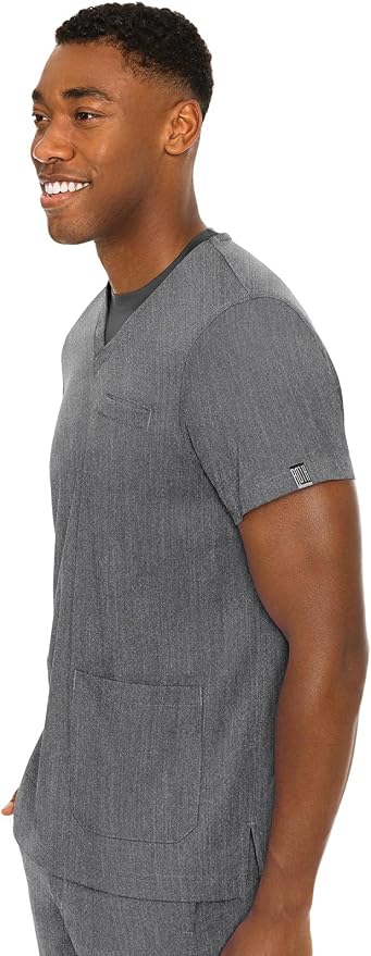 Med Couture Rothwear Touch Mens Scrubs Top 3 Pockets Modern Fit | 2-Way Stretch, Ultra-Soft Fabric, Lightweight Feel, Knit Details, Side Vents, Durable Construction, Easy Care