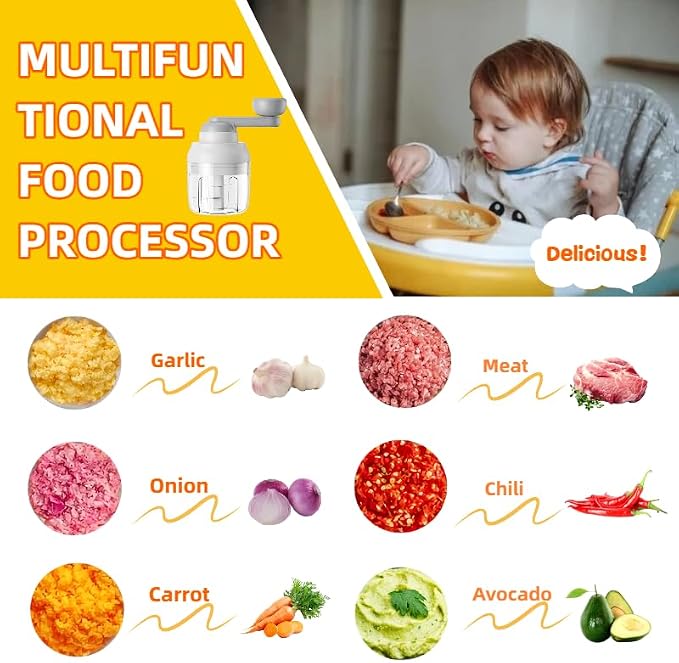 Multi-Functional Manual Food Processor Vegetable Chopper, Hand-Powered handle Onion Chopper with Clear Container, Food Chopper for Vegetables Meat Fruits Nuts Herbs Onions,Ideal Gift (White)
