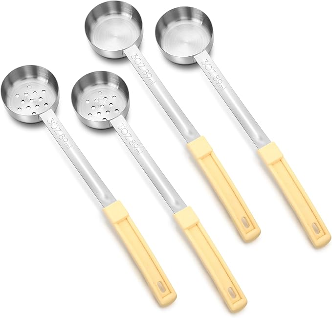 Teenyyou 4 Pcs Portion Control Serving Spoons Portion Control Spoons Ladle Scoops Food Measuring Utensils Proportion Manage Slotted and Unslotted Scoops for Weight Loss(Beige,3oz)