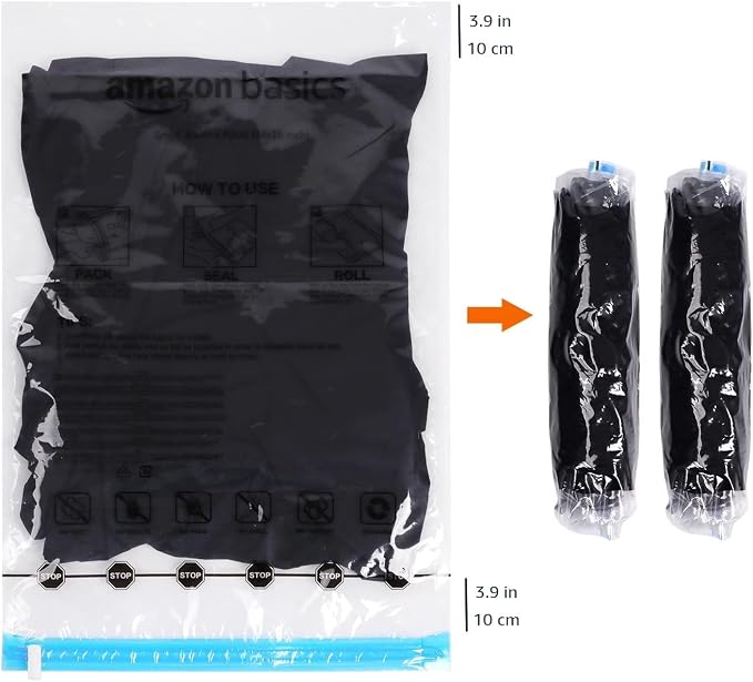Amazon Basics Roll-Up Travel Compression Storage Bags for Clothes and Towels, No Vacuum Needed, Clear, 12 Count (6 Small & 6 Medium) Multiple (Pack of 10)