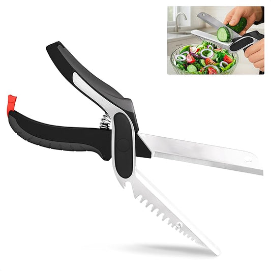 6-in-1 Cutting Board Scissors with Ribbed Blade, Spring-Assist & Safety Lock - Heavy Duty Tool for Slicing Meat, Fish, Bread, Veggies & Fruit One-Handed - Dishwasher Safe Kitchen Scissors for Food