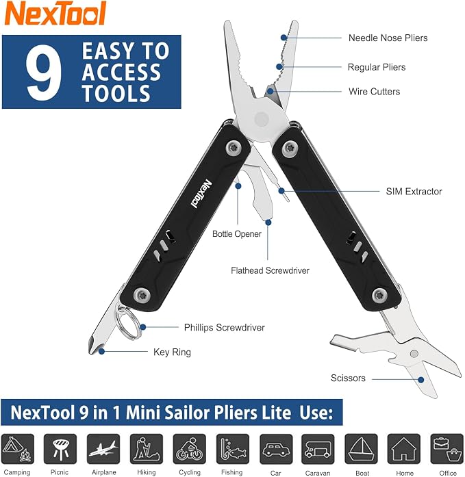 NexTool Mini Sailor Lite Keychain Multitool, Bladeless | 9-in-1 Small Multitool, TSA-Compliant, EDC Tools with SIM Extractor, Mini Scissors, Needle Nose Pliers for Travel, Gifts Idea