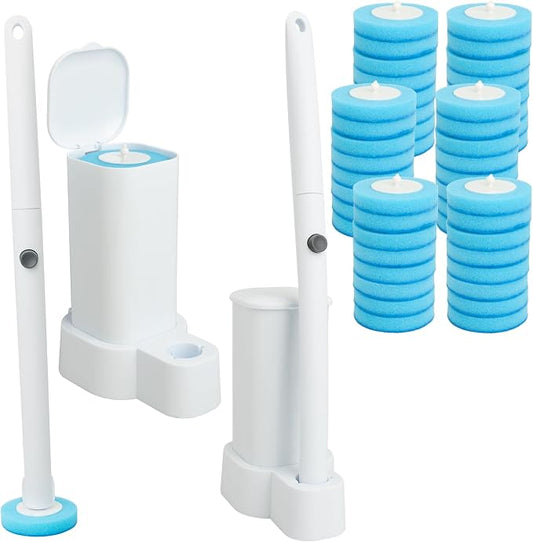 IwIeIaIrI 2 Pack Disposable Toilet Brush and Holder Set with 48 Toilet Wand Refills, Bowl Toilet Brush with Wall Mounted Holder, Limescale Remover Cleaning for Bathroom Cleaning, Bathtub(Square Tube)
