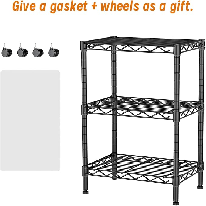 Golpart 3Tier Adjustable Storage Shelves Metal Wire Shelving Standing Shelf | Utility Heavy Duty Unit Rack Closet Organize for Home Kitchen Laundry Room Organization Pantry 11.6"Dx17.6"Wx30"H Black